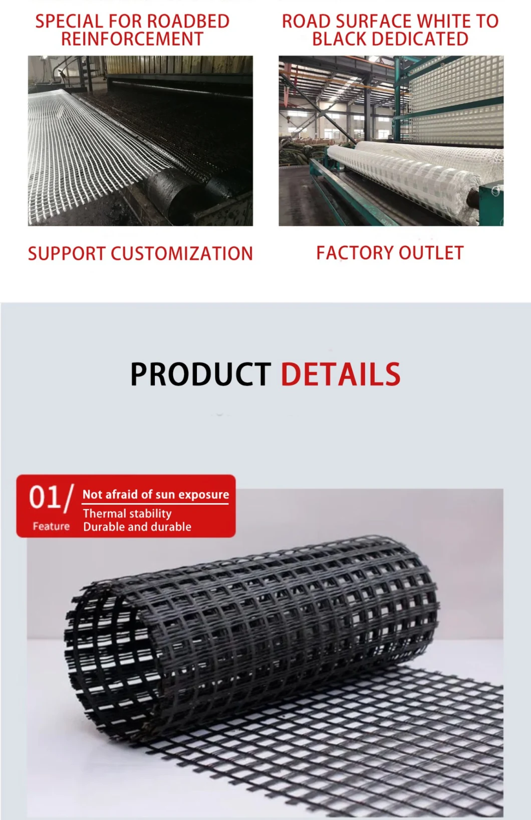 Manufacturer CE ISO9001 Fiberglass Geogrid Factory for Driveway Road Reinforcement Construction